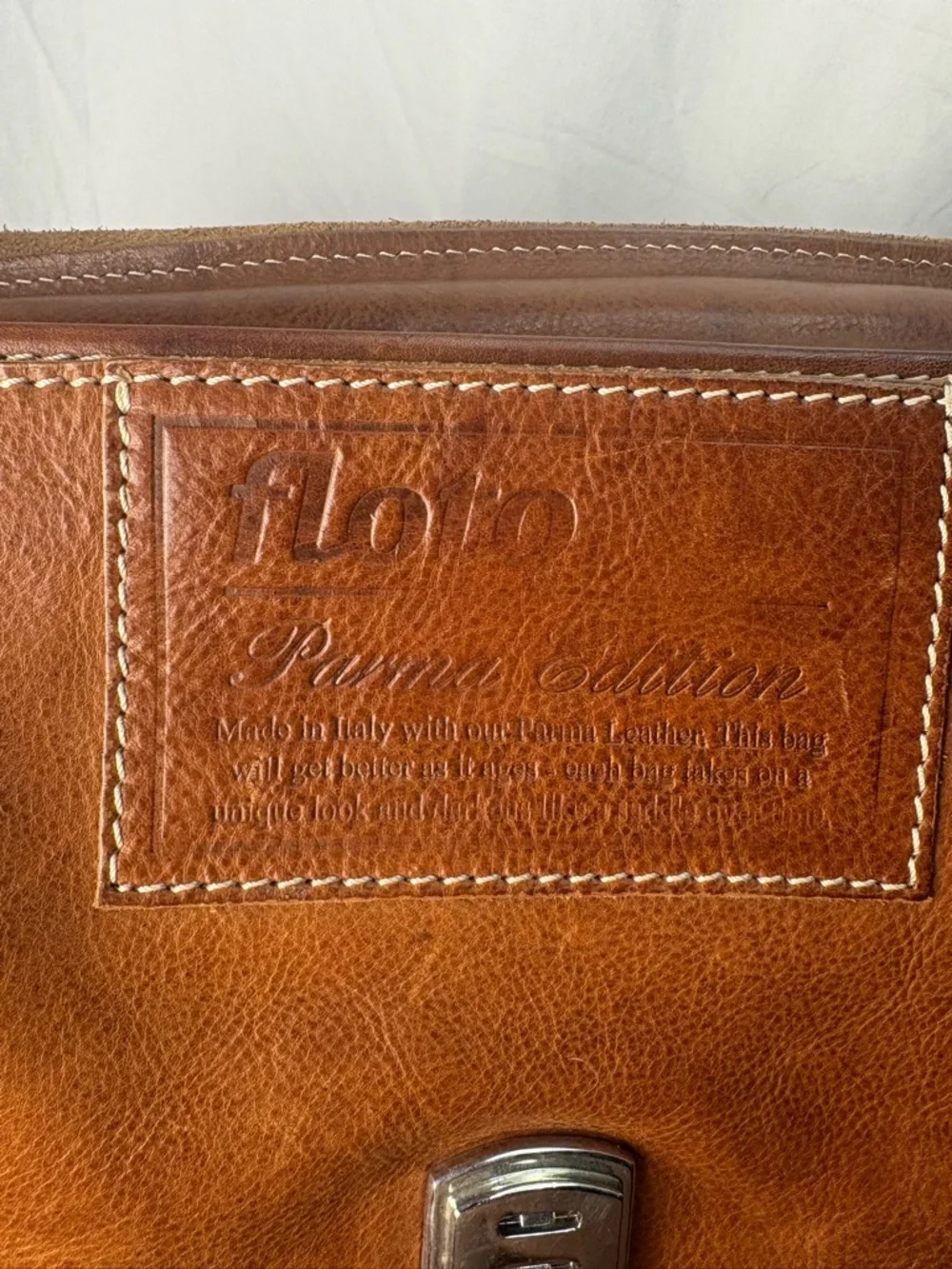 Floto Parma Italian Leather Briefcase Messenger Bag Cognac Brown Made in Italy